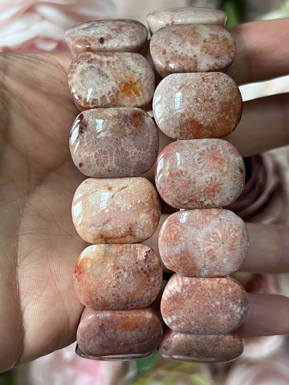 Natural Indonesian Agatized Coral Fossil Beads Stretch Bracelet Bangle