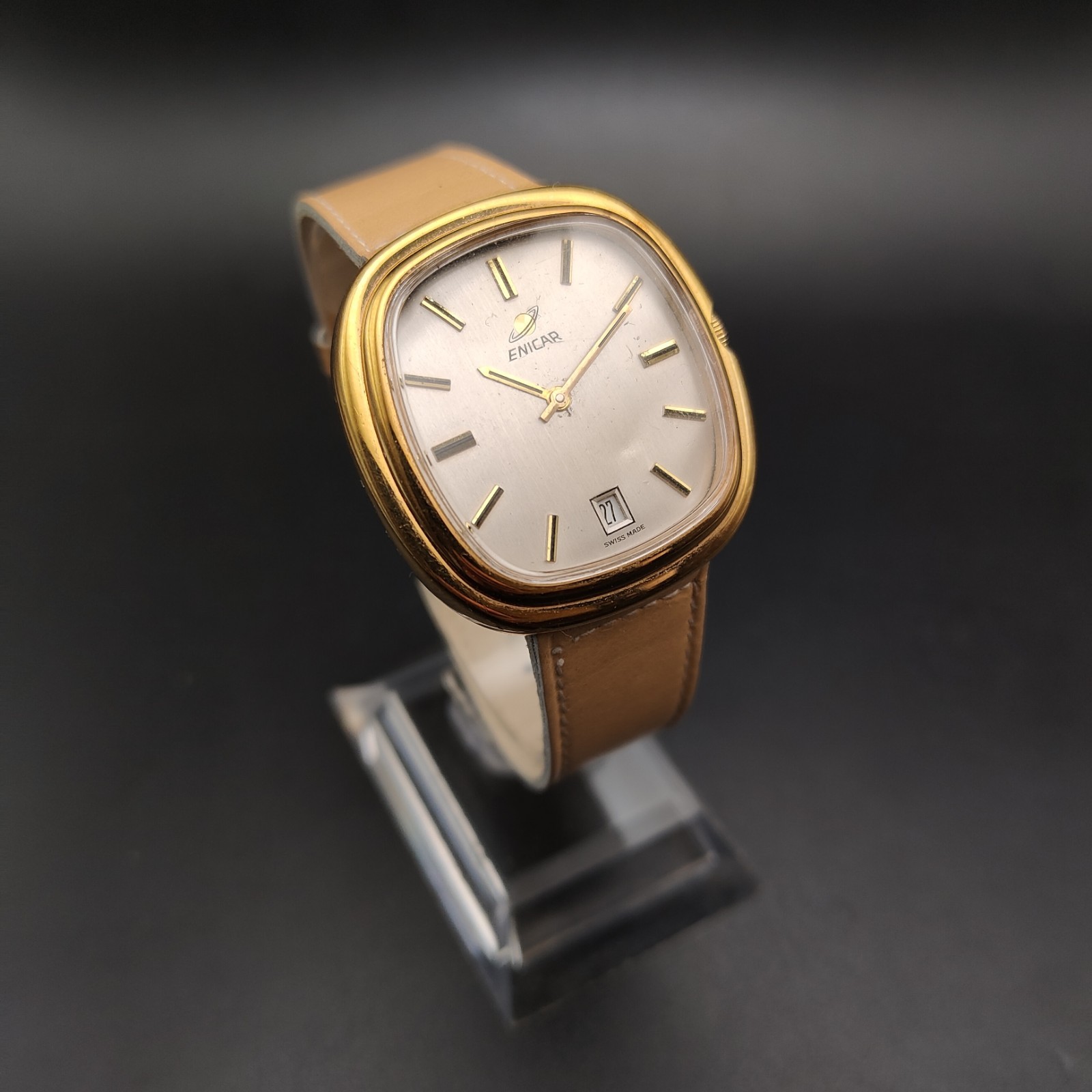Enicar Tv Case Jumbo 36x38mm Vintage Watch Cal.Peseux Series 7000