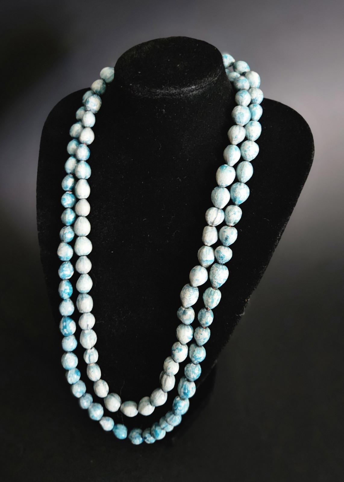 Jobs Tears Seed Beaded Natural Botanic Necklace Strand Turquoise 40″