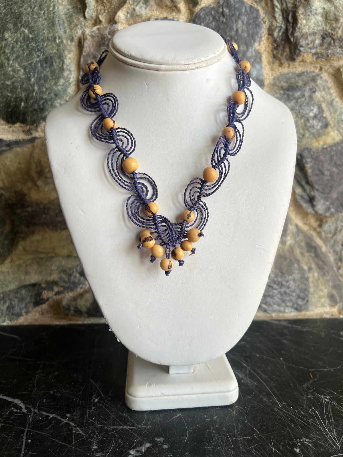 Artisan Rainforest Necklace 29″ Handmade Purple Chambira Acai Seed Be Adjustable