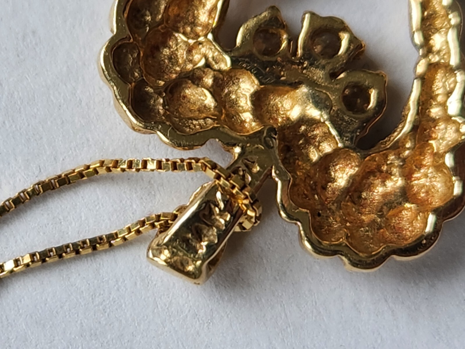 14K Solid Gold Diamond Nugget Heart Pendant Necklace-3.97 Grams