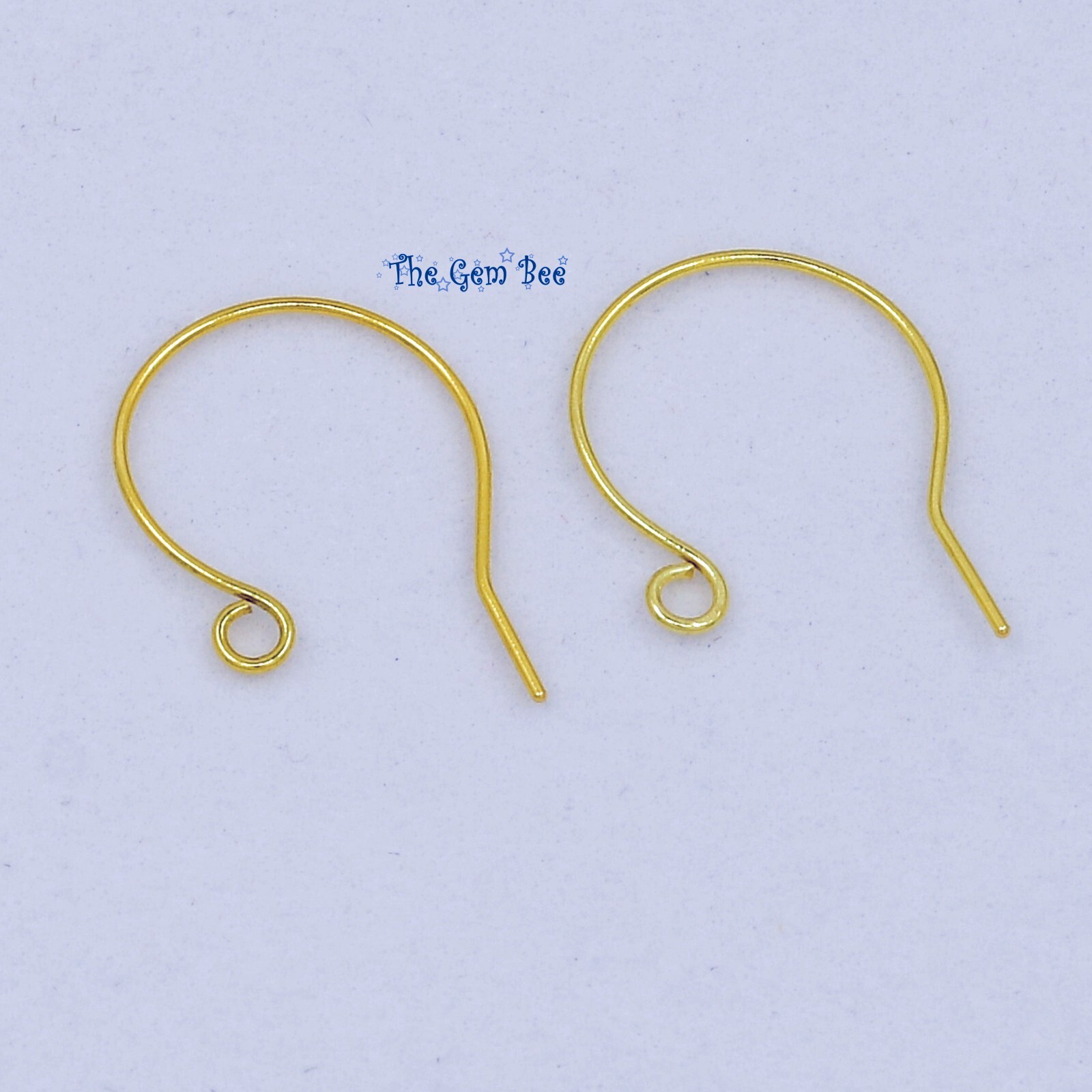 14K Solid Yellow Gold 22 Gauge French Hook Earwire with Ends 15mmx16mm PAIR