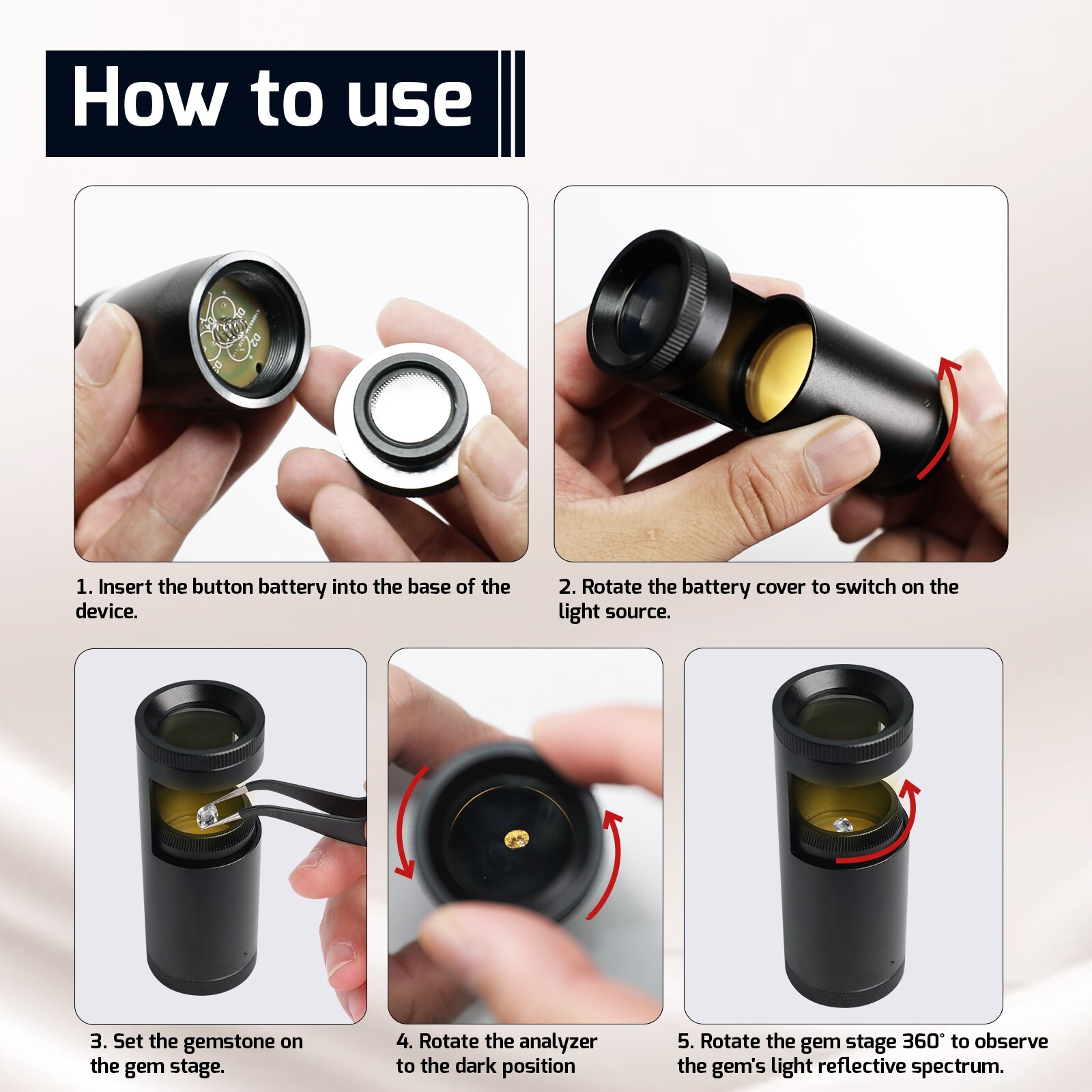 Handheld LED Polariscope 28mm Double Lens Loupe Magnifier for Jewelers & Gems