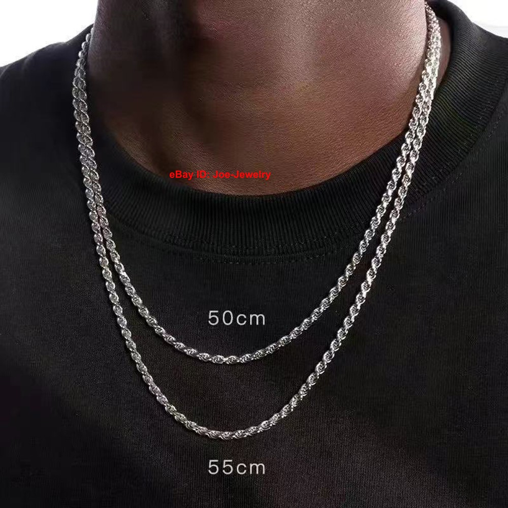 Pure 999 Fine Silver Necklace 3mm Rope Link Chain Women Men Necklace 21.6inch