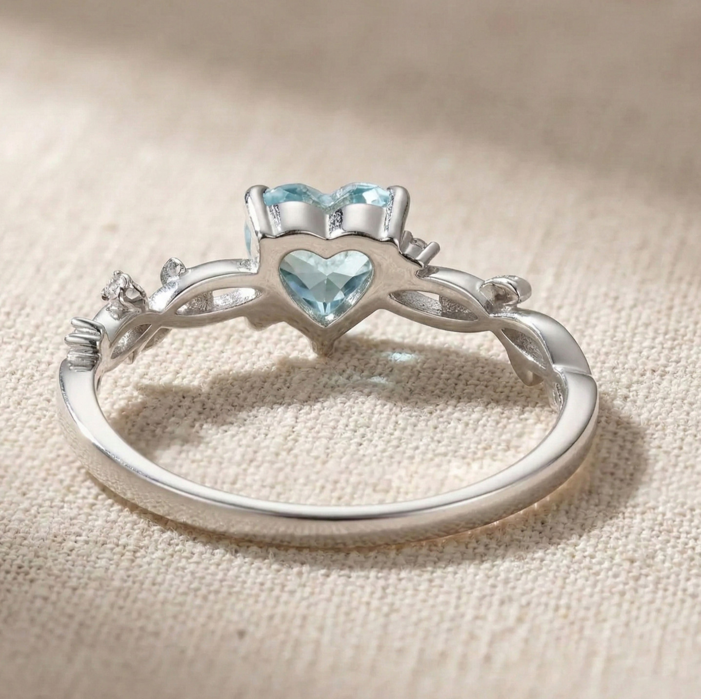 Heart Sky Blue Topaz Ring Leaf Vine Engagement Ring Nature Inspired Wedding Ring