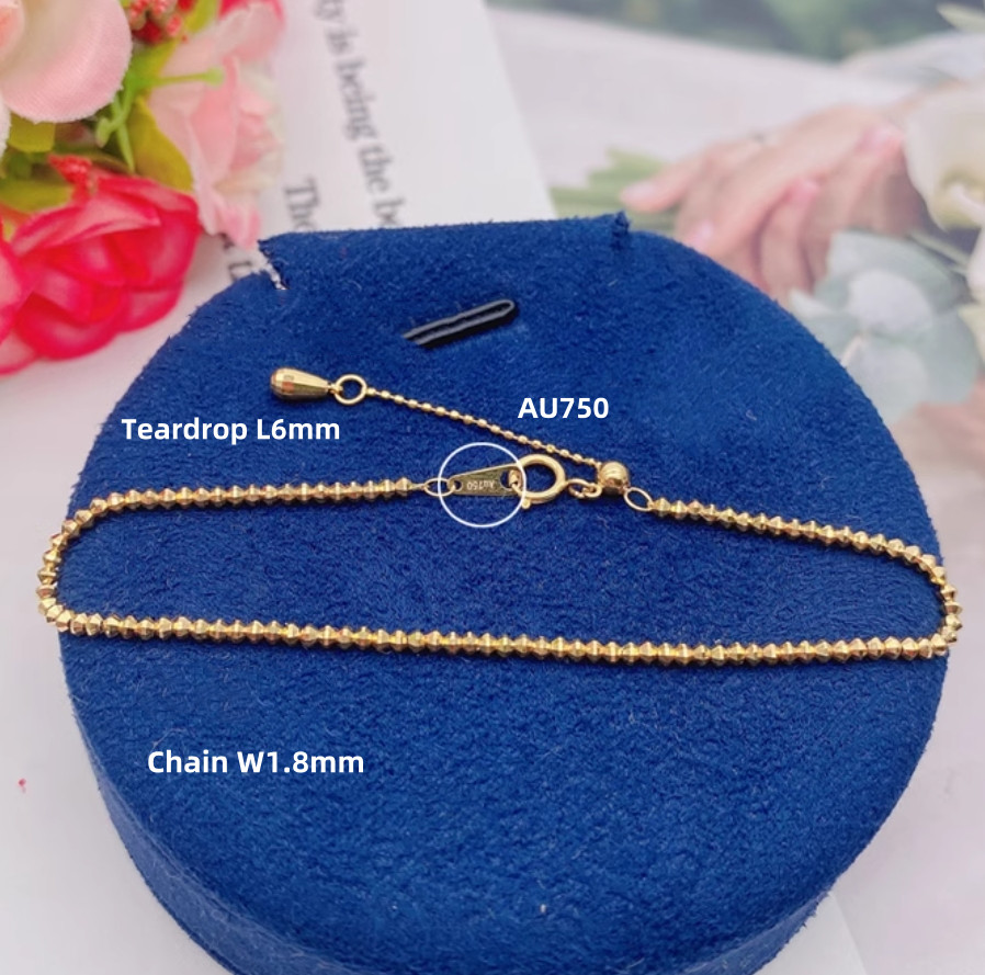 Solid 18K Yellow Gold AU750 Laser Beads Bracelet Bangle Chain Adjust 16-18cm