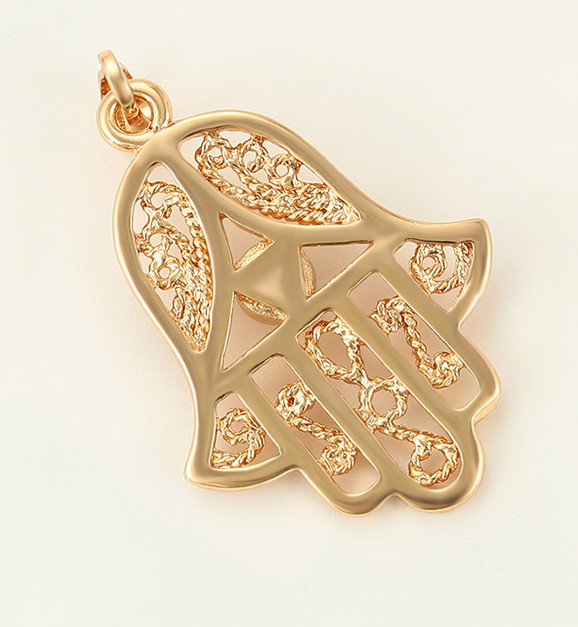 Evil Eye Hamsa Hand Fatima Judaica Kabbalah Charm Pendant Rose Gold Plated *NEW