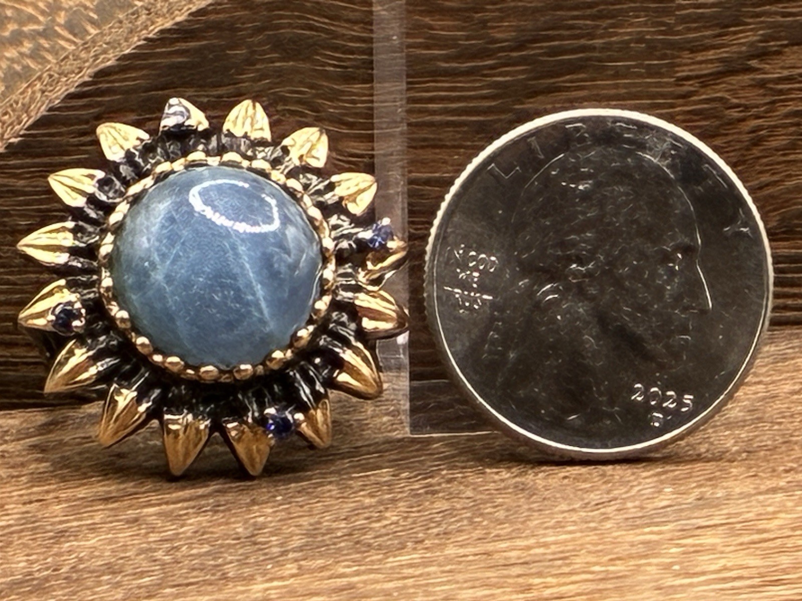 Aquamarine in Black Rhodium & 18K Gold over Sterling Silver Size 8.25 Ring