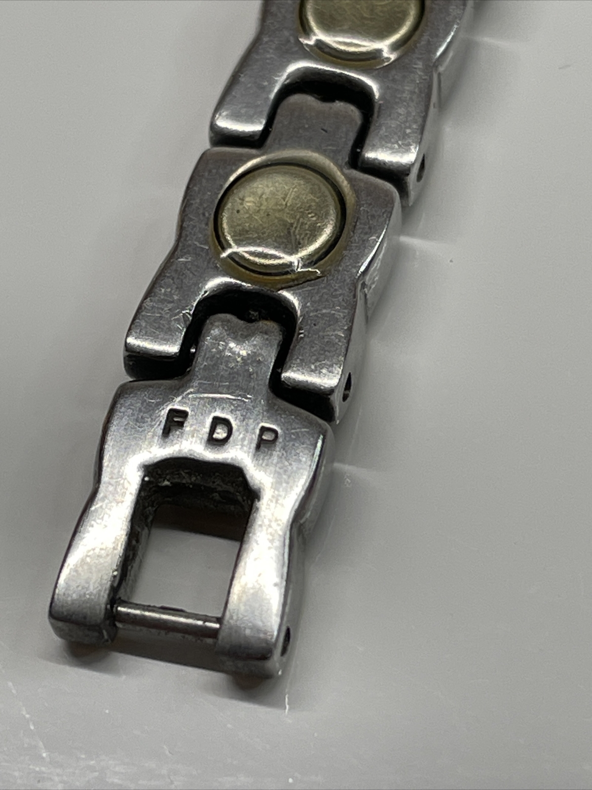 FDP Stainless Steel Magnetic Link Bracelet Silver And Gold Tone Long VTG A268