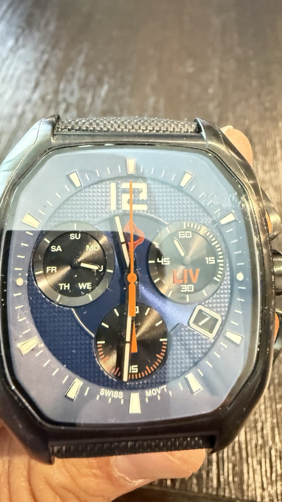 LIV Chronograph Quartz Wristwatch Blue Dial Leather Strap Men’s w/ Original Box
