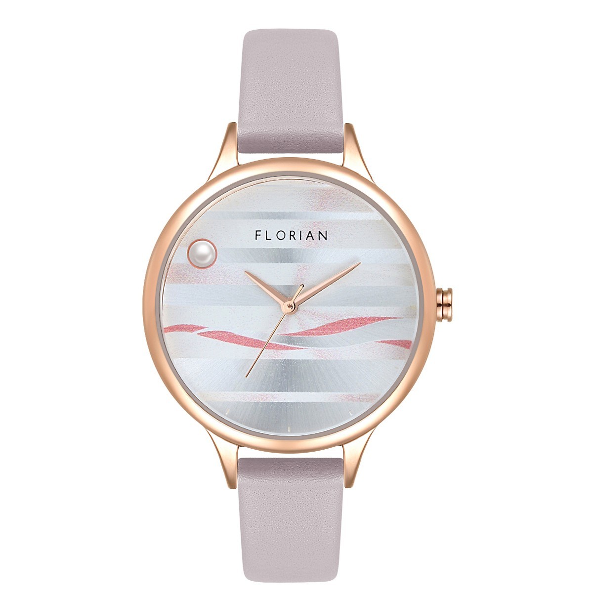 Ladies Rose Gold Analogue La Mer Design Dial Watch Purple Leather Strap 34mm