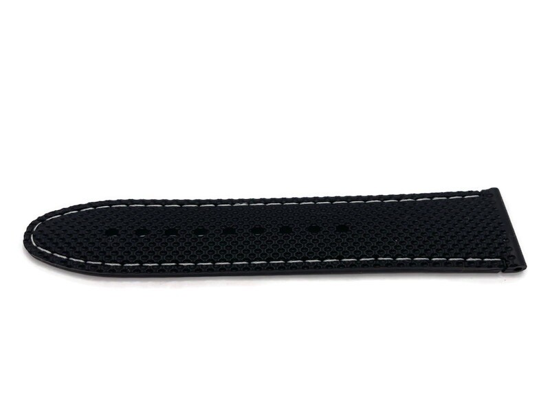 Rubber Watch Strap, Black Textured with White Stitching, Sizes 16mm to 22mm