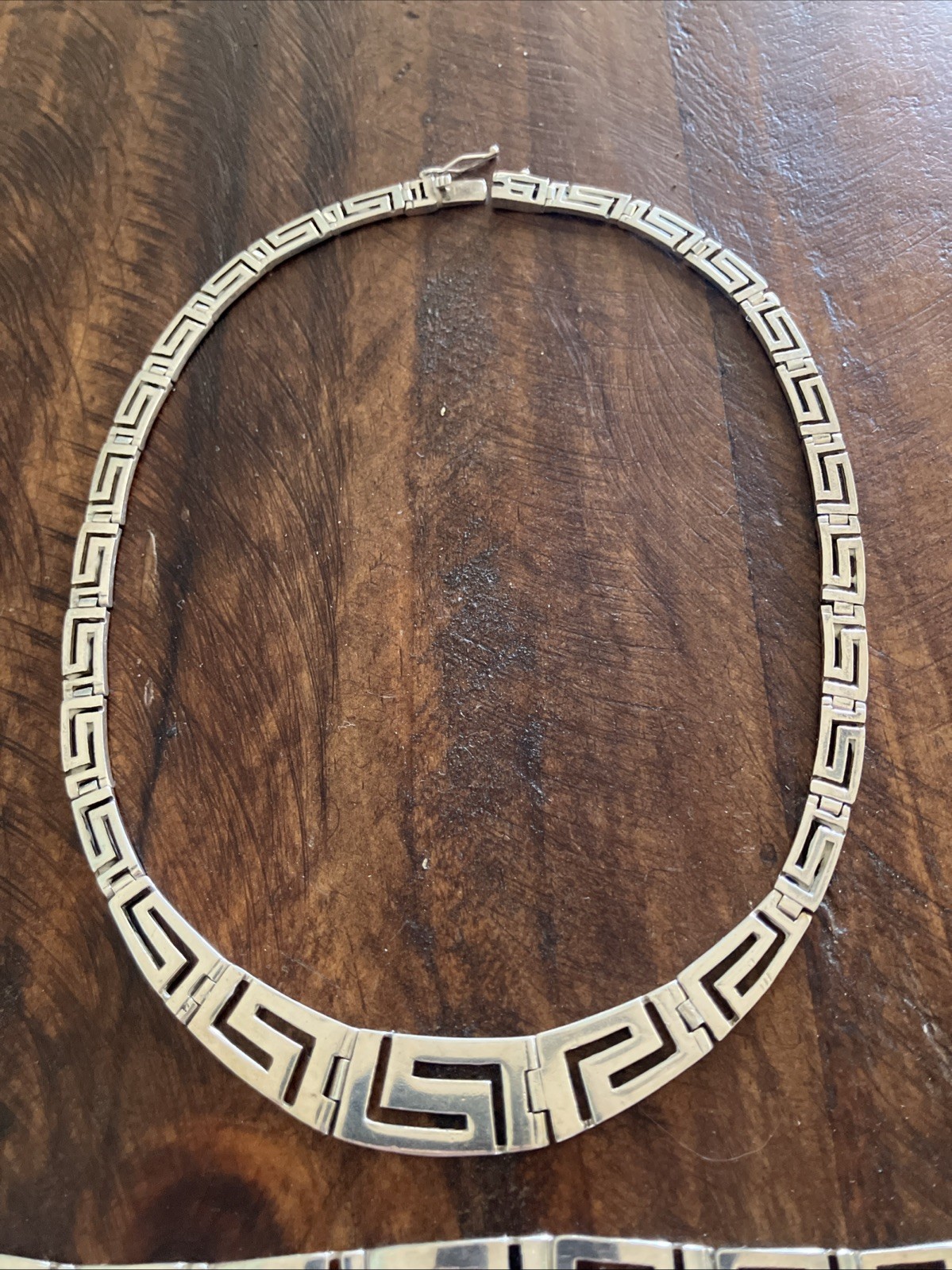 Vintage Beautiful Sterling Silver Greek Key Design Necklace And Bracelet Pair