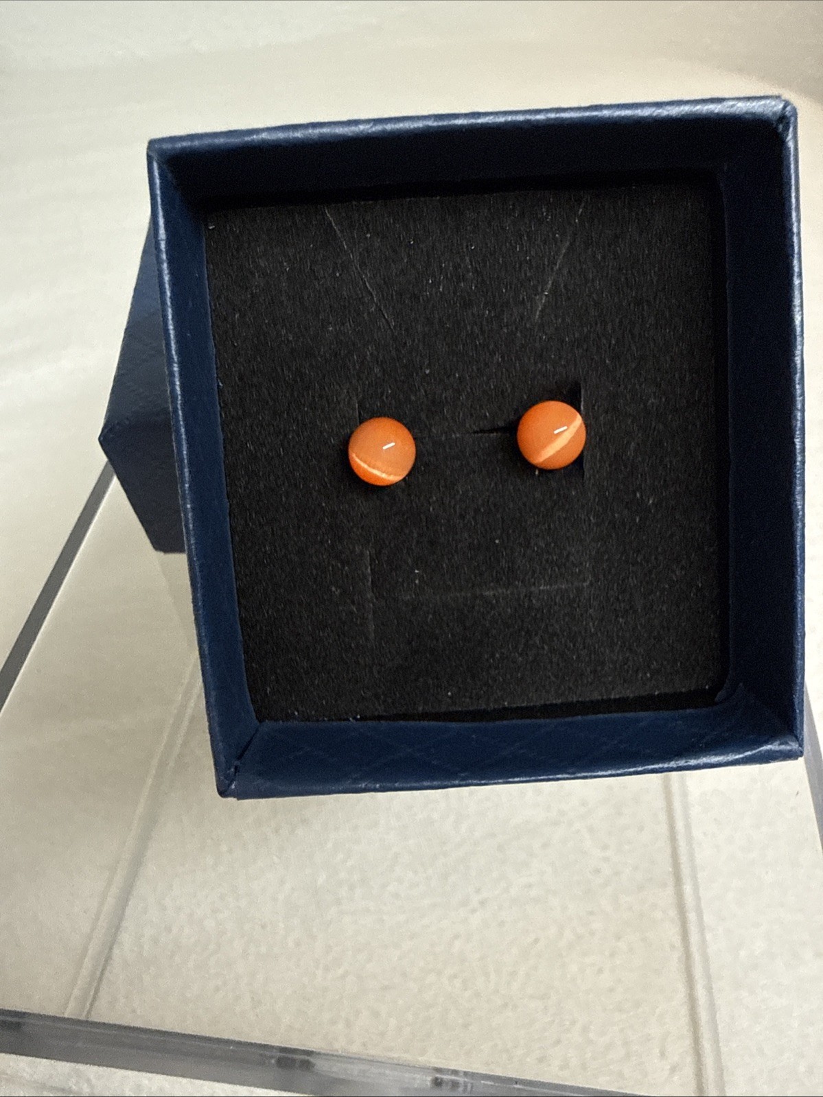 Orange Stone Stud Earrings – Round Minimalist Studs – Gift Box Included
