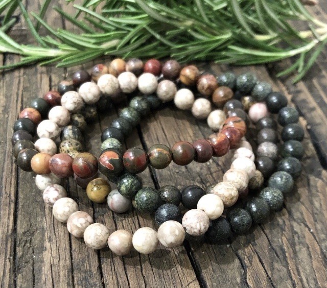 Natural Stone Beaded Bracelet Set, 4 Pieces, Small Beads