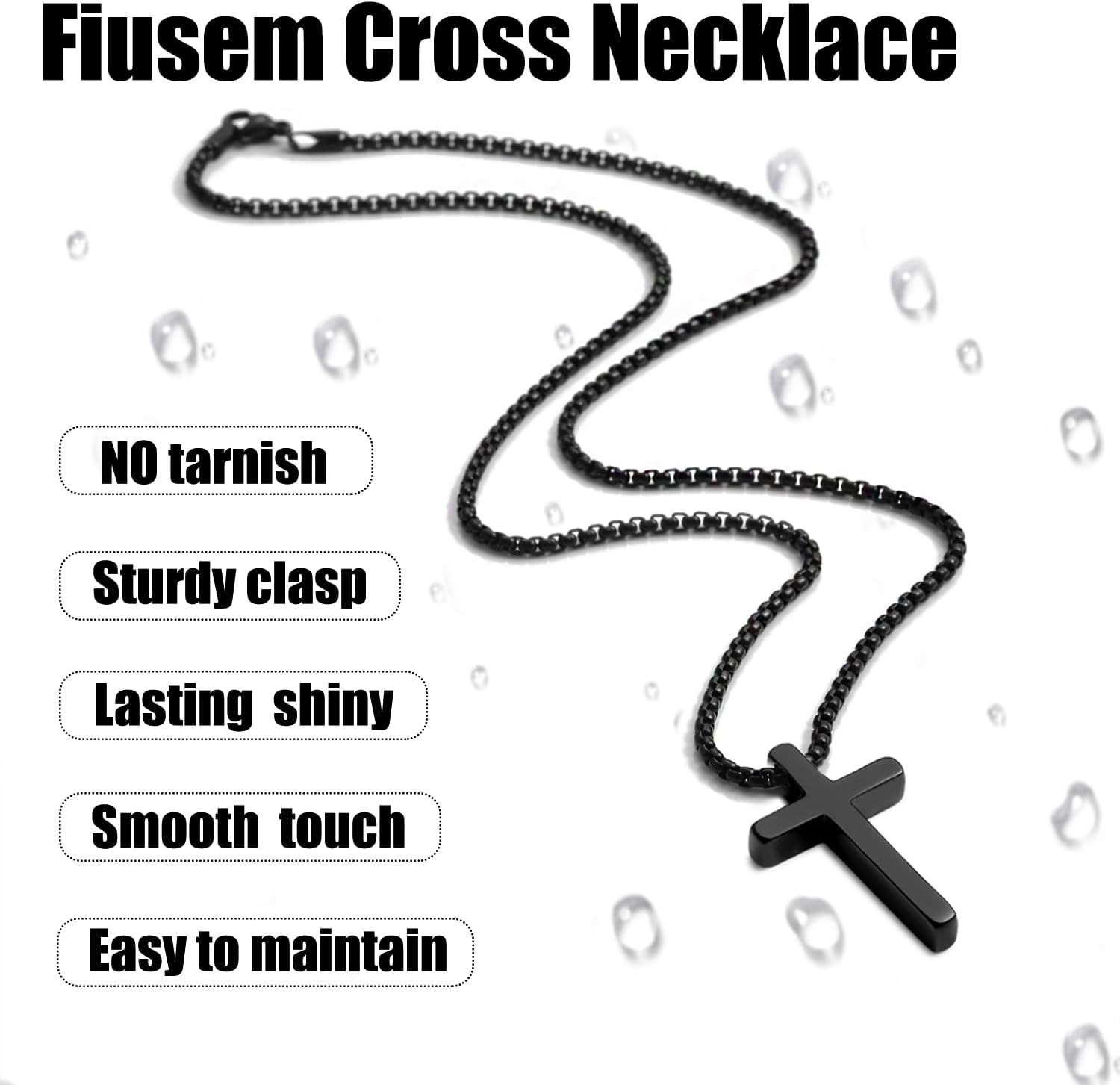 Fiusem Cross Necklace for Men, Silver/Gold/Black Mens 20.0 Inches