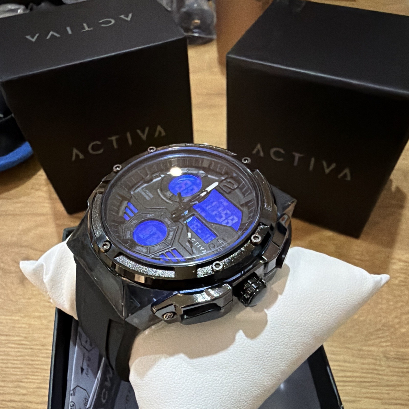 Activa 50mm WR 5BAR Ana-Digi Quartz Chronograph 50m Black Rubber Strap w/ Box