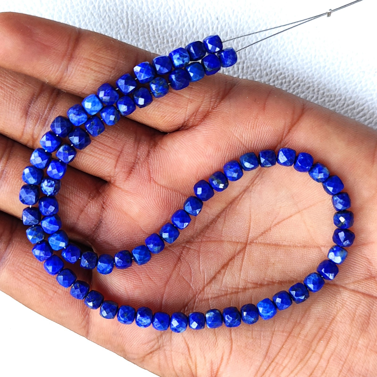 Natural Lapis Lazuli Faceted Cube Beads 12.5″ Strand 4.5mm Afghanistan Gems