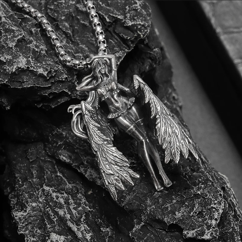 Gaia Angel Jewelry Vintage Silvery Sexy Goddess Standing Pendant Necklace
