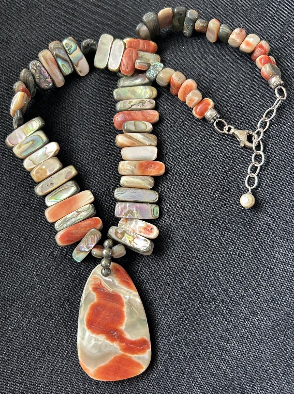 Silpada California Red Abalone Shell Sterling Reversible Pendant Necklace N1046