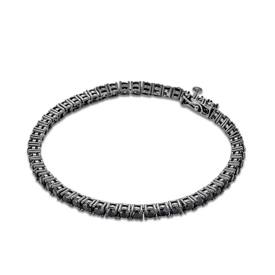 10Ct Round Cut Black Lab Created 14K Black Gold Plated 7.5”In Tennis Bracelet