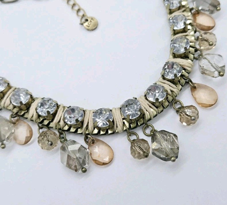 Loft Crystal Necklace Charm Multicolored Gold tone 20.5 in Dangle Statement