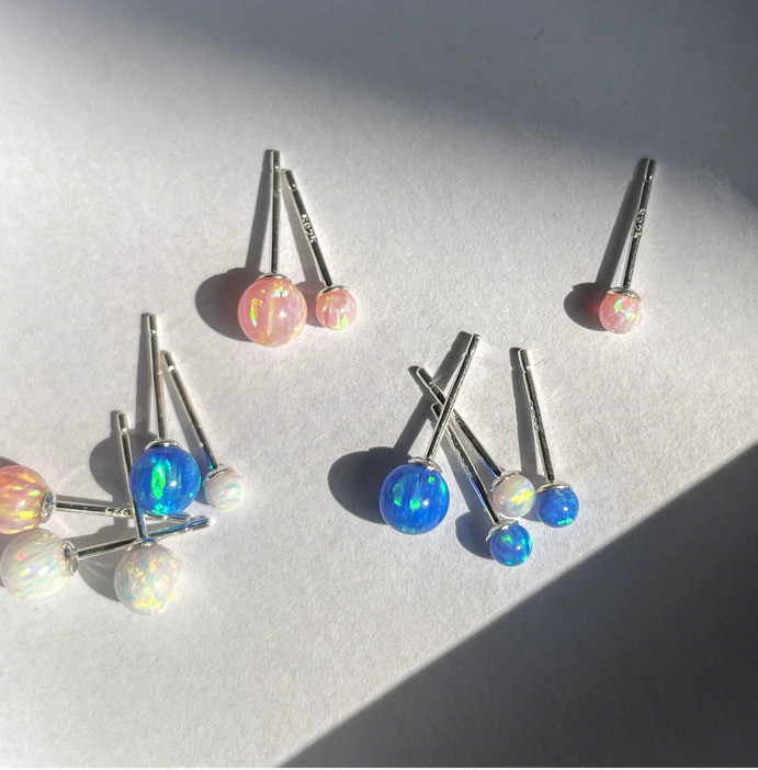 Sterling Silver 3mm/5mm Blue Pink White Opal Solitaire Stud Post Earrings PE4