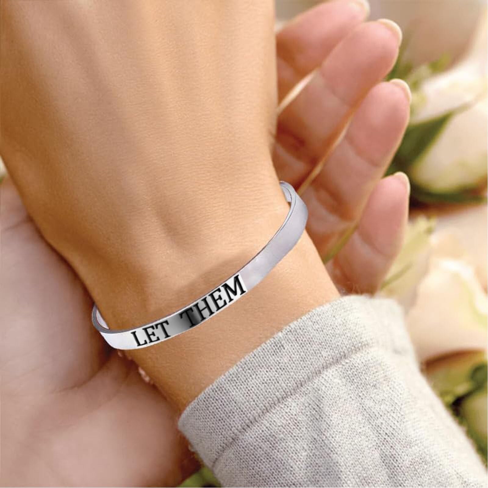 Let Them Cuff Bracelet, Self Worth Motivational Engraving Bracelets Stainless…