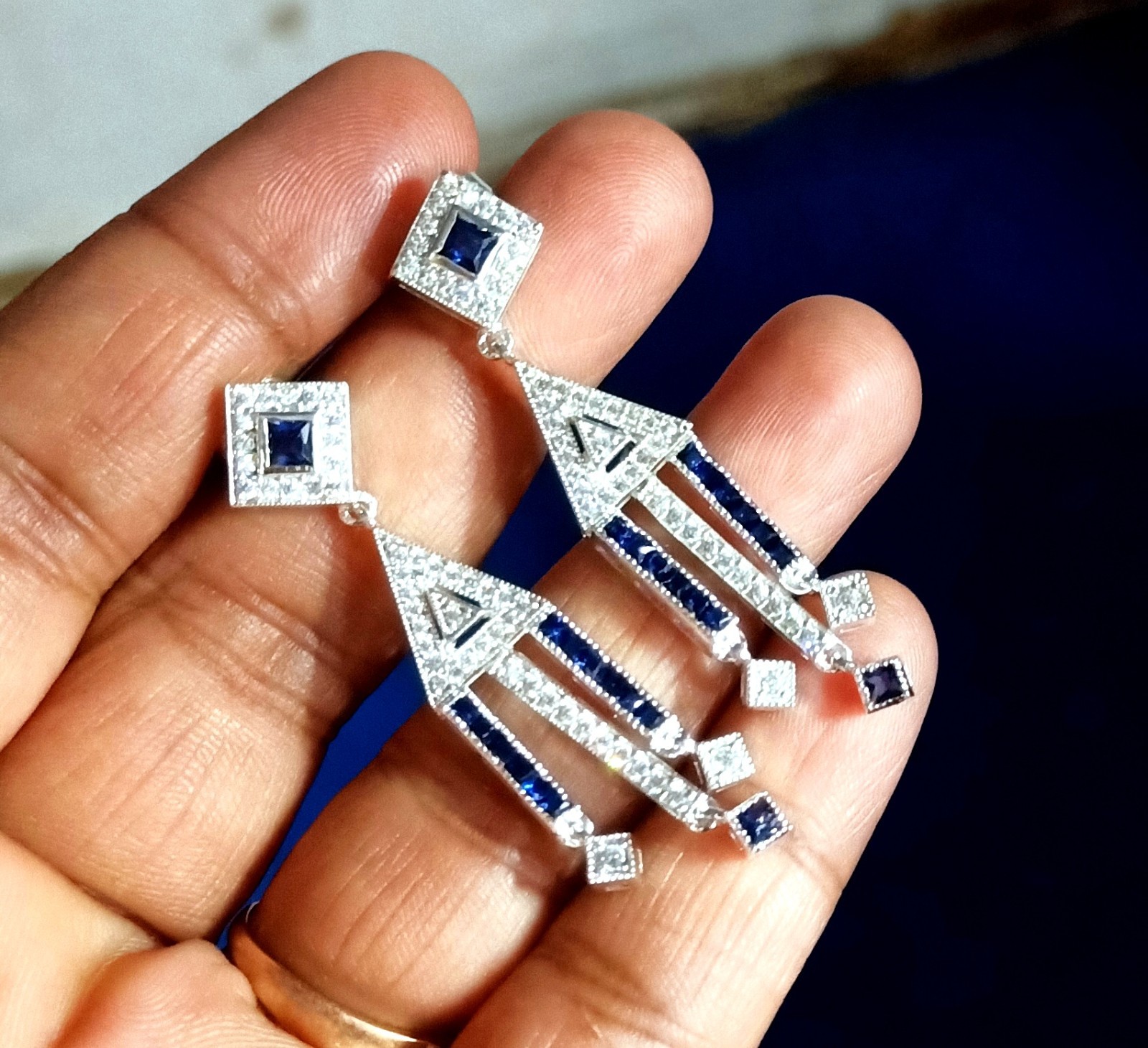 2Ct Lab Created Blue Sapphire Drop & Dangle Earrings 14K White Gold Plated