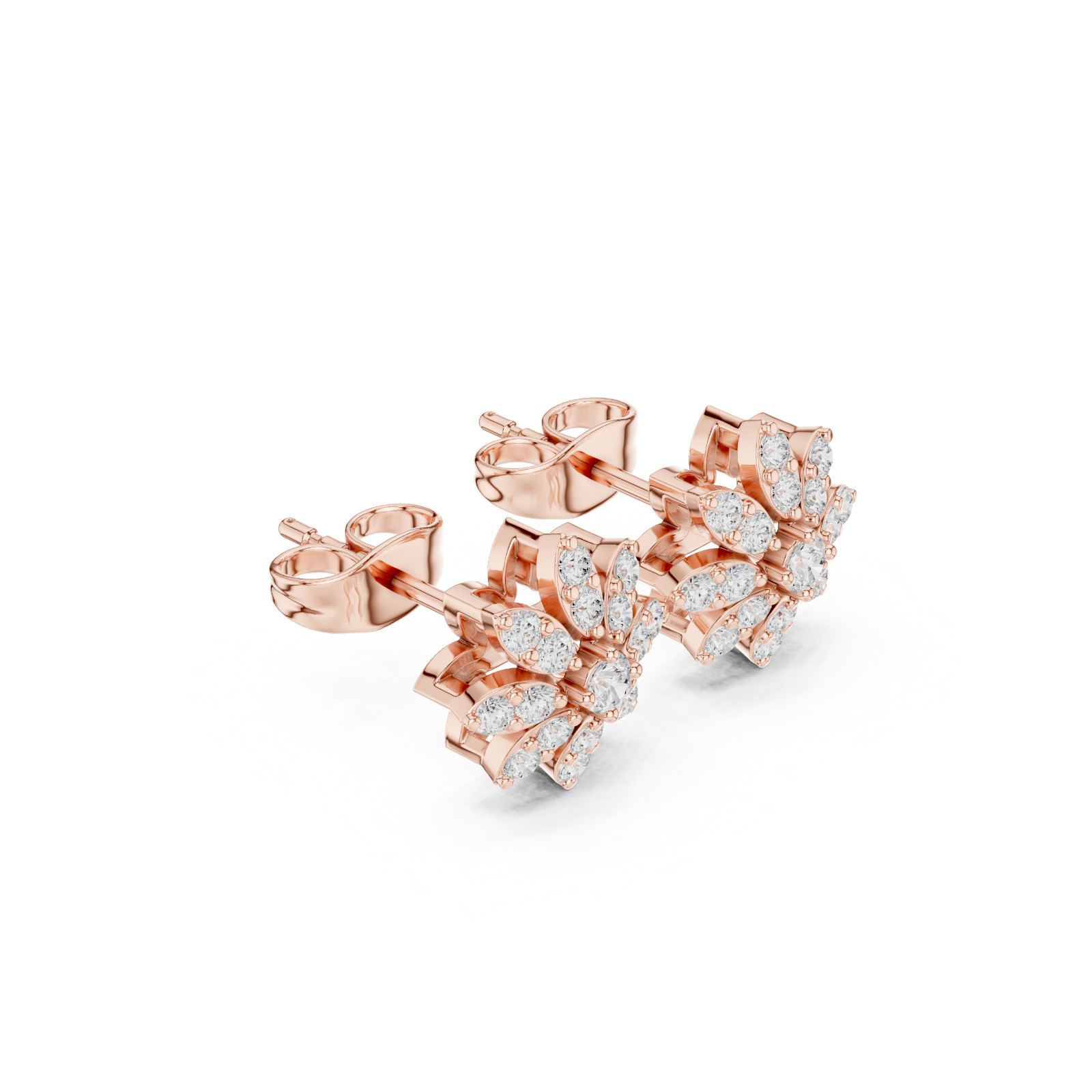 Certified VVS1 D Natural Diamond Women Alosia Floral Stud Earrings 14k Gold Over