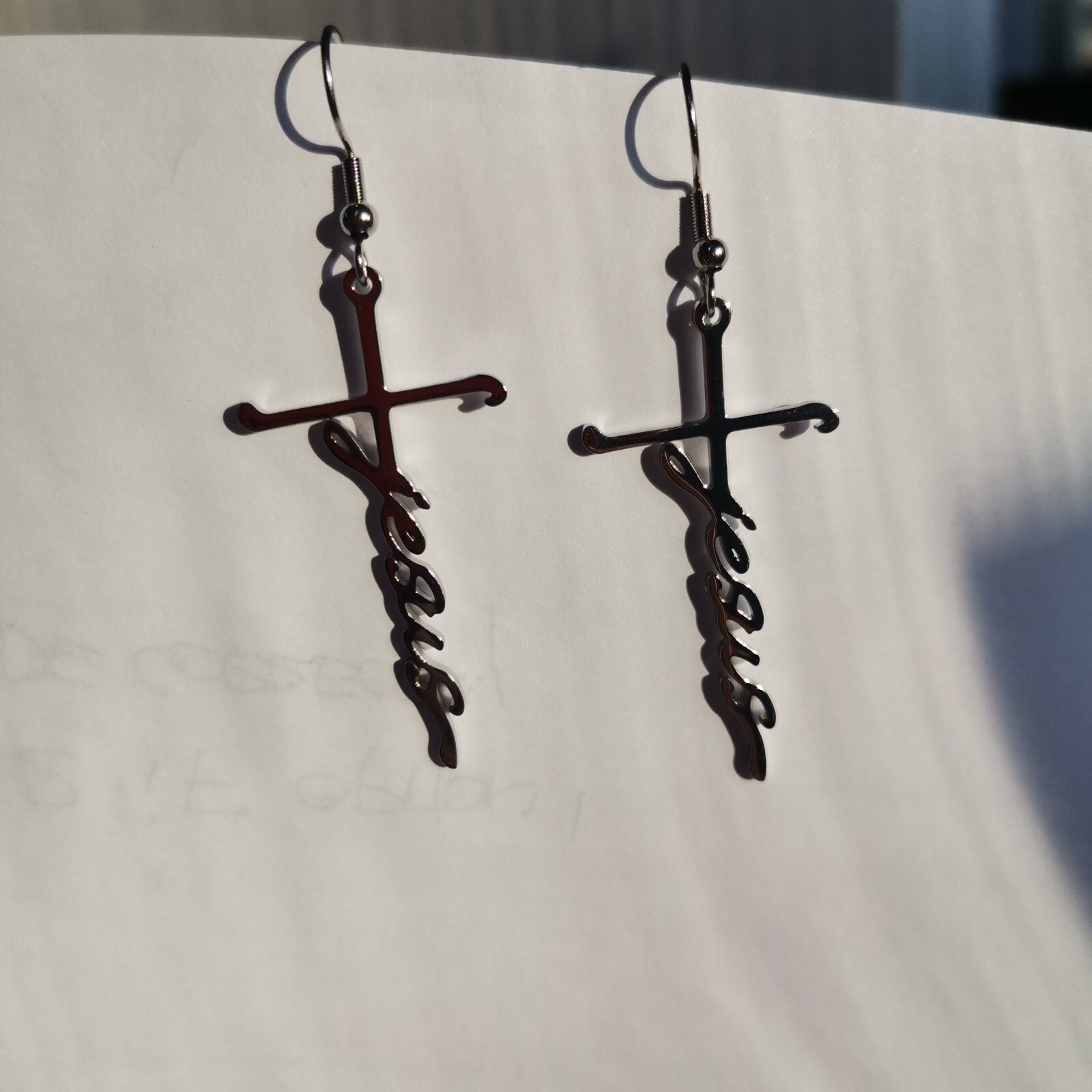 Silver Jesus Cross Earrings Christian Religious Jewelry Gift Faith Statement