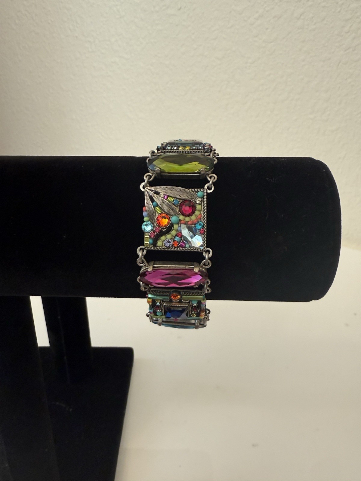 7-8″ Adjustable Crystal & Bead Mosaic FIREFLY Bracelet Stunning Color and Shine