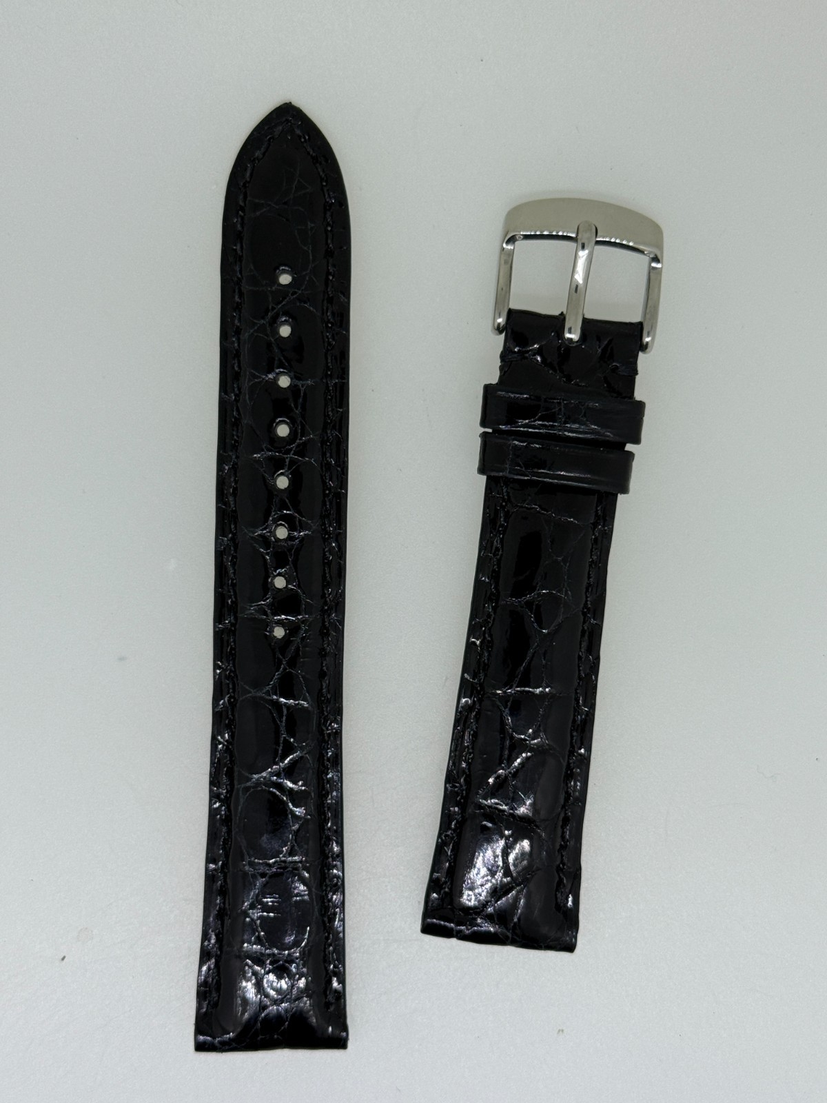 Hadley Roma black glossy Alligator watch band strap 18MM x 16MM