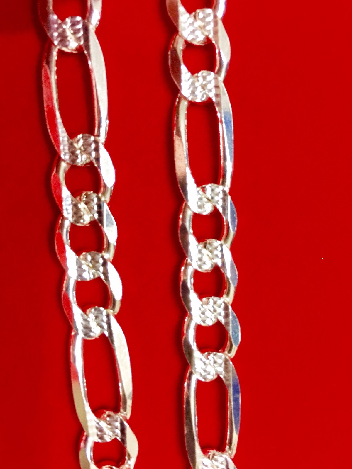 Sterling Silver .925 Solid Figaro Diamond cut 4mm(100) Chain 7.5″ to 24″ Inches