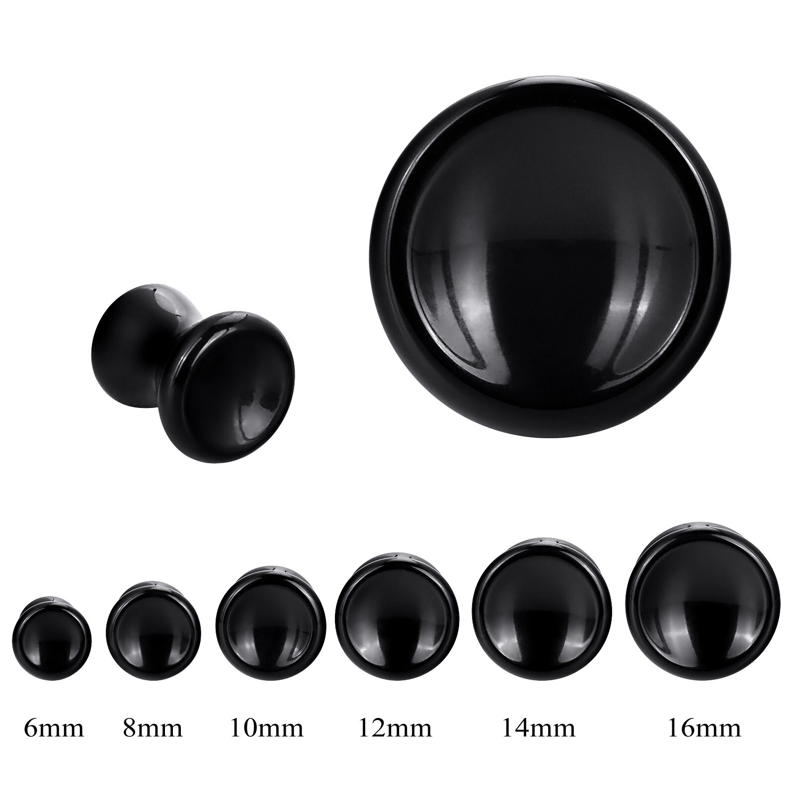 1 Pair Black Stone Double Flare Saddle Ear Tunnel Plugs Gauges Expander