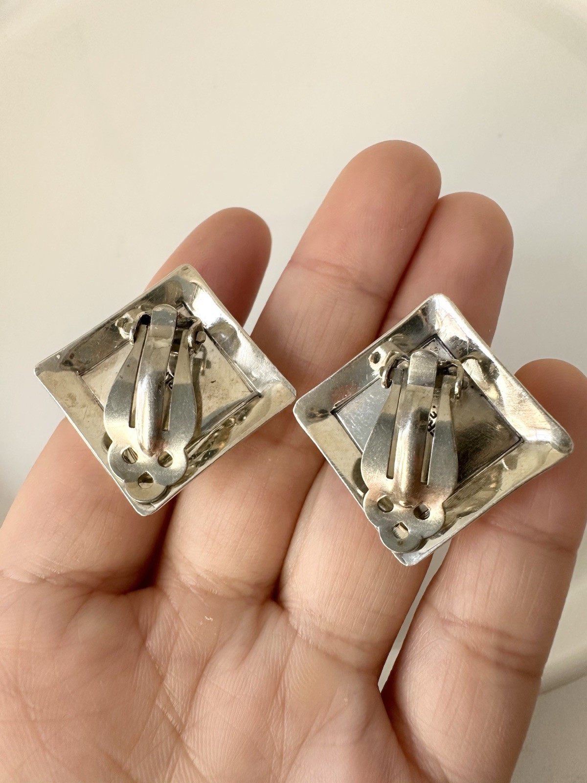 Navajo E.F Sterling Silver Black Onyx Clip On Earrings