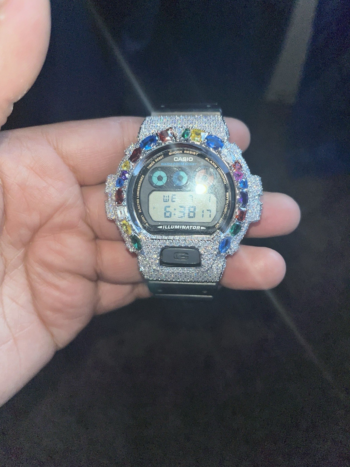 Casio G-SHOCK 6900 Digital Quartz 200m Black Resin Band 925.Silver diamond watch