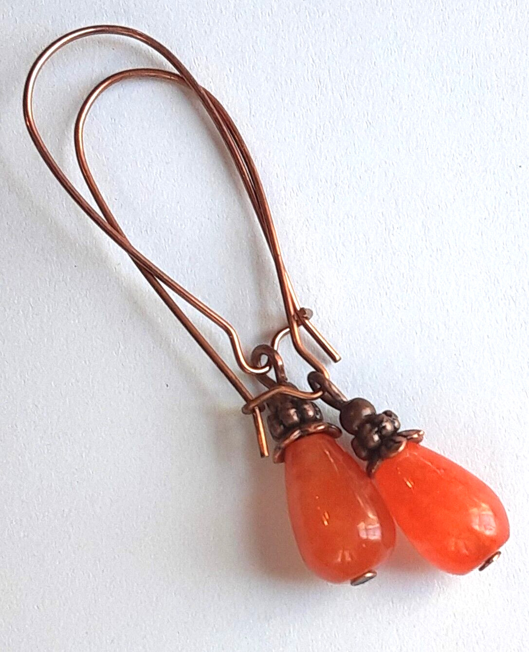 ORANGE JADE dangle earring COPPER KIDNEY WIRE HANDCRAFTED K2TA