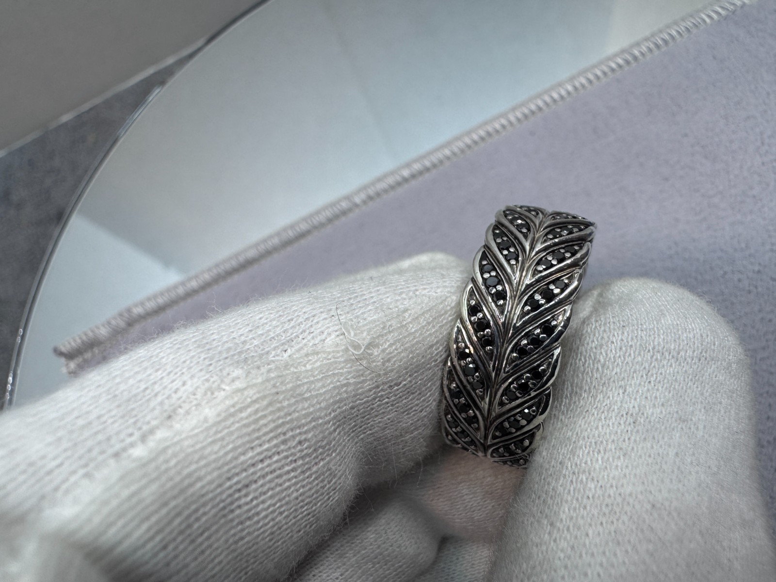 David Yurman Sterling Silver Men’s Diamond Chevron Pave Band Ring 9mm – Size 11