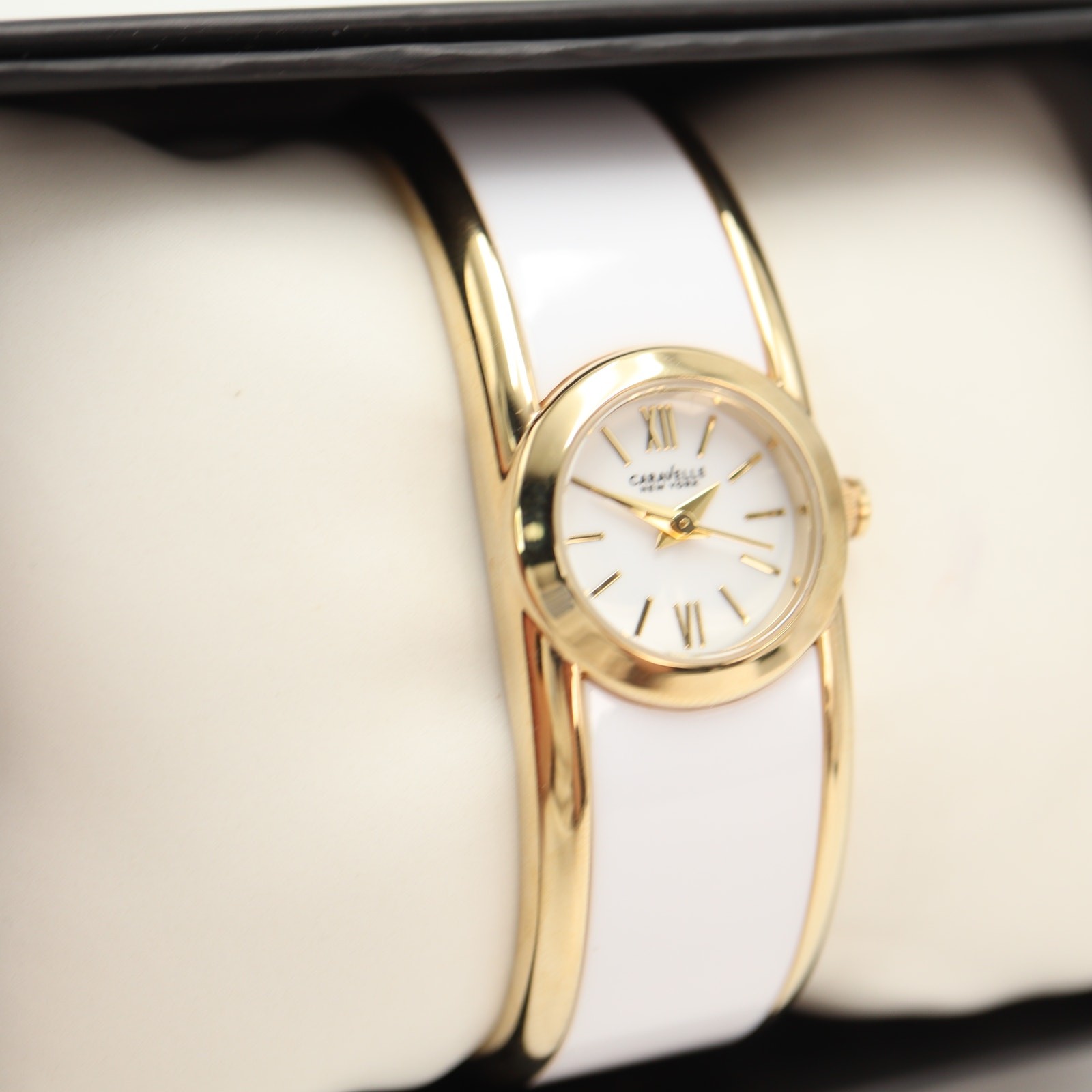 Caravelle New York White Gold Tone 20mm Petite Watch Cuff Working New in Box