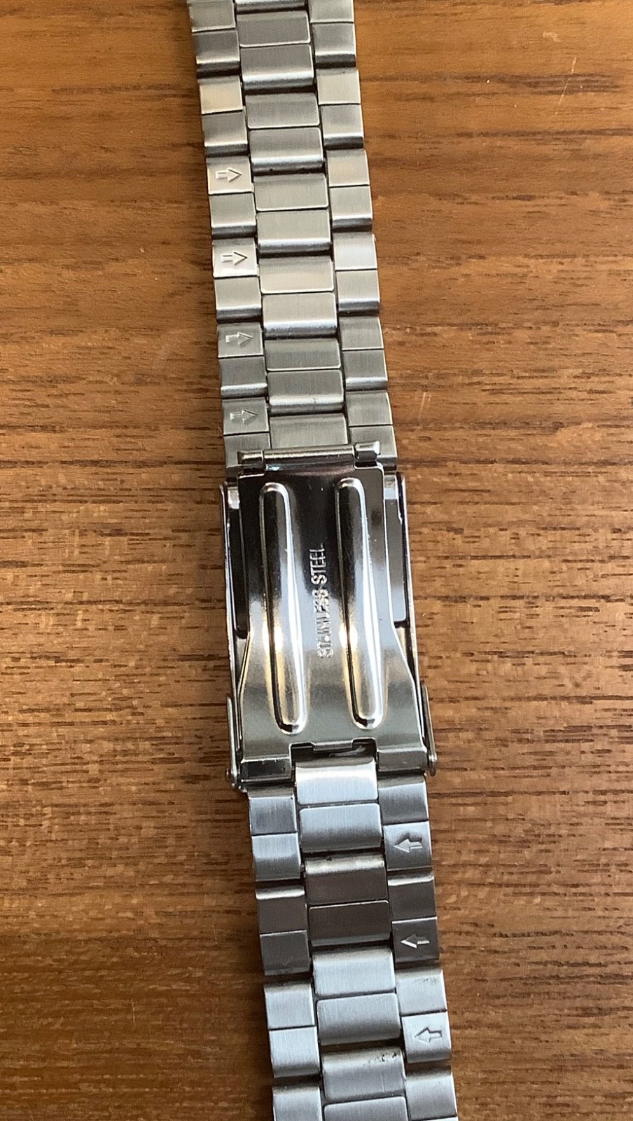 Stainless Steel 3-Link Bracelet Flip Lock Clasp Watchband 22mm Curved Ends NOS