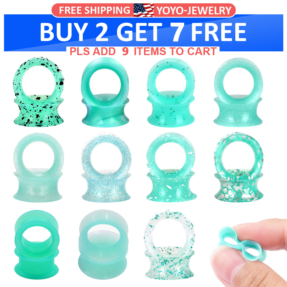 2pcs Thick/Thin Silicone Ear Plugs Tunnels Turquoise Ear Gauges Double Flared