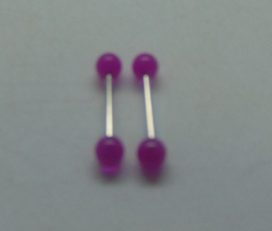 2 – 14g 5/8 nipple barbell ring glow in dark purple universal tongue ear