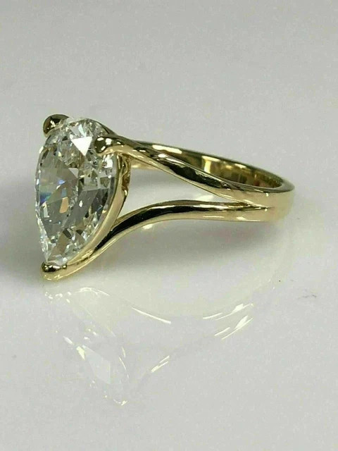 2Ct Pear Cut VVS1 Lab Created Diamond Engagement Wedding 14K Yellow Gold FN Ring