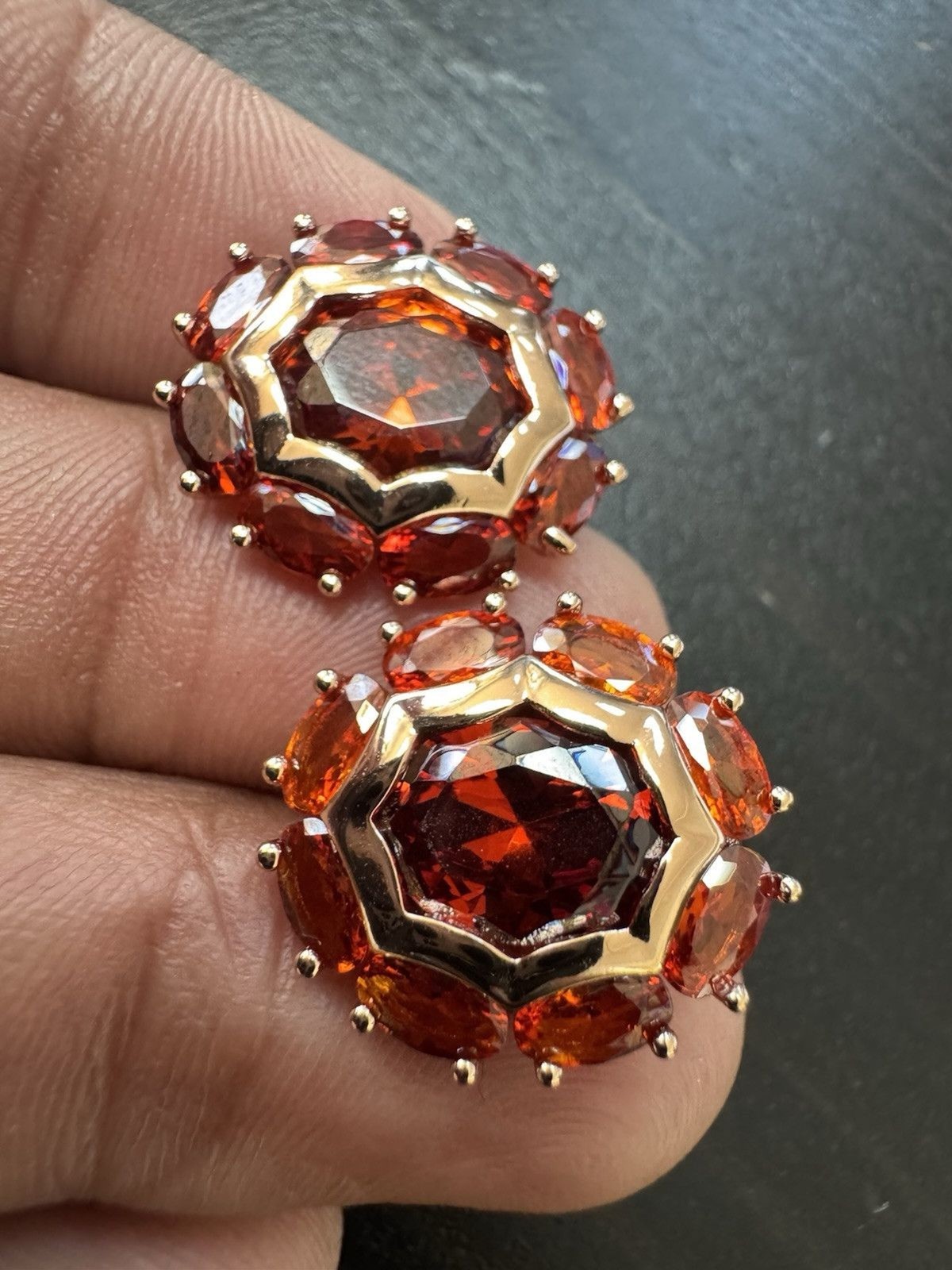 585 14K RG Rose Gold Stamped Cluster Cognac Orange Stud Earrings
