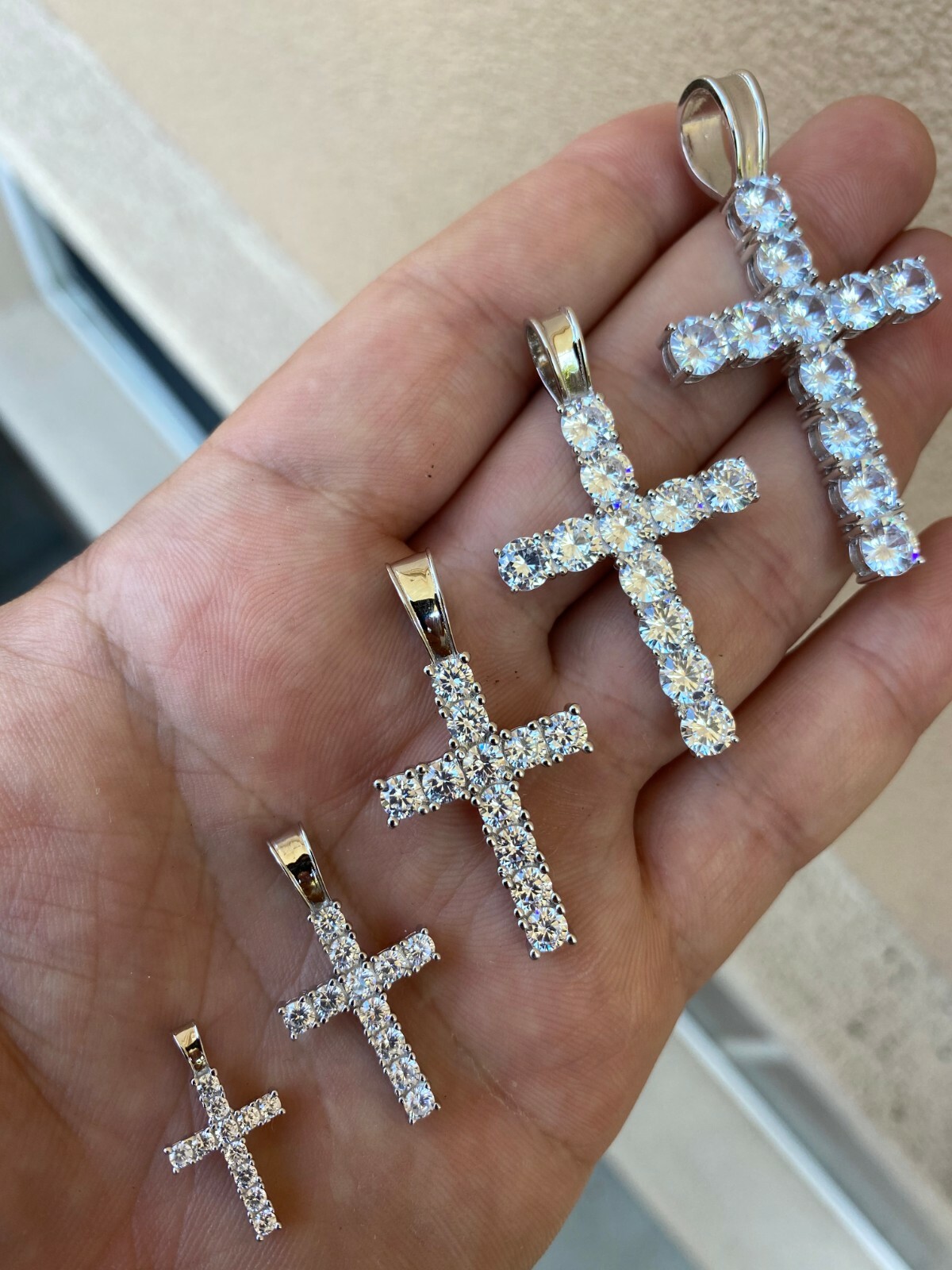 Solid 925 Sterling Silver Tennis Cross Pendant Simulated Diamonds Men’s Ladies’