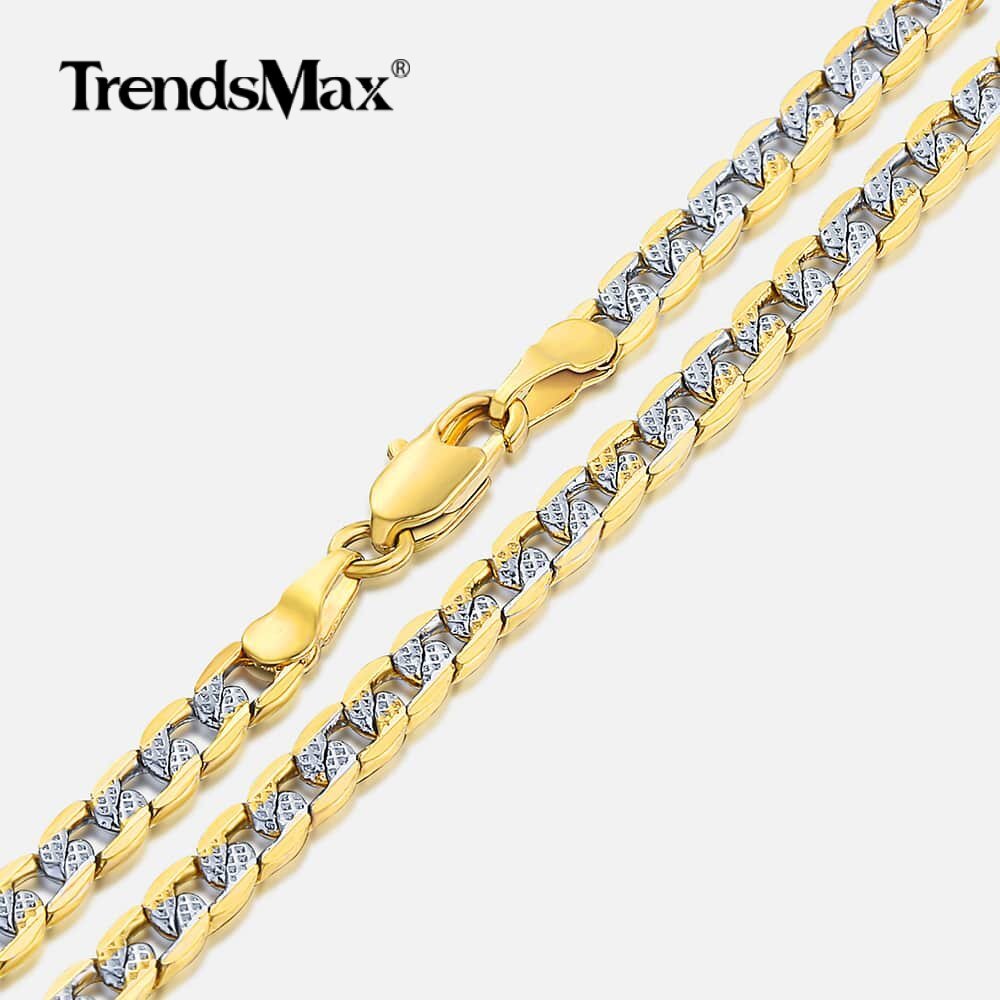 4MM Diamond-Cut Curb Cuban Necklace Bracelet Set Gold Filled Jewelry WOMEN MEN