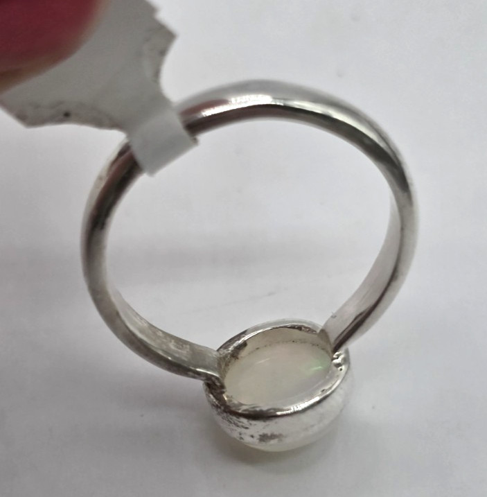 Genuine Opal 8.7 mm Round Ring Size 8 Sterling Silver 925 Handmade NWT