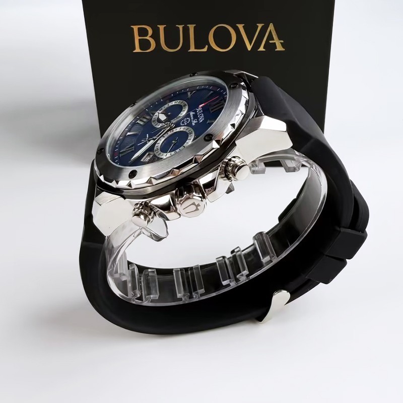Bulova Marine Star 98B258 Blue Dial/Black Rubber Strap Men’s Quartz Watch 44mm