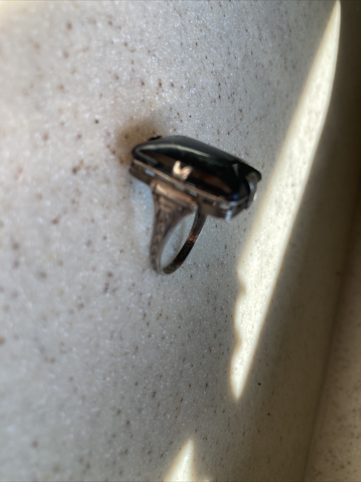 Vintage Art Deco Black Onyx Statement Ring in STERLING Silver Size 6.75